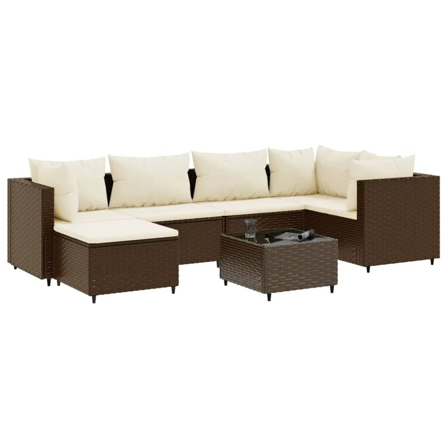 vidaXL 7-tlg Garten-Lounge-Set aus braunem PE-Rattan mit cremeweißen Kissen und pulverbeschichtetem Stahlgestell - Bild 2