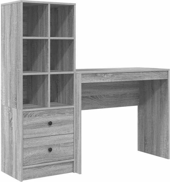 vidaXL Schreibtisch und Hochboard Set in Grau und Braun, modernes Büro-Set aus Holzwerkstoff, B/T/H: 127 x 40 x 40 cm - Bild 1