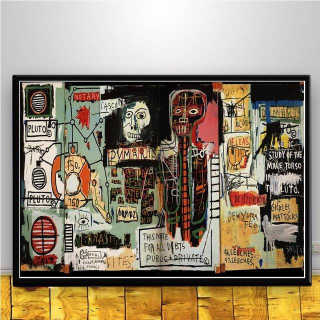 Abstraktes Leinwandgemälde von Jean Michel Graffiti in Multicolor, modernes minimalistisches Wandbild von Sweet Art Gallery, Breite: 70 cm, Höhe: 100 cm - Bild 1