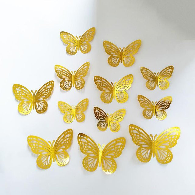12er Set YJSTY 3D Hohl Schmetterling Wandaufkleber in Gold zur Dekoration für Hochzeit, Party und Wohnzimmer - Bild 1