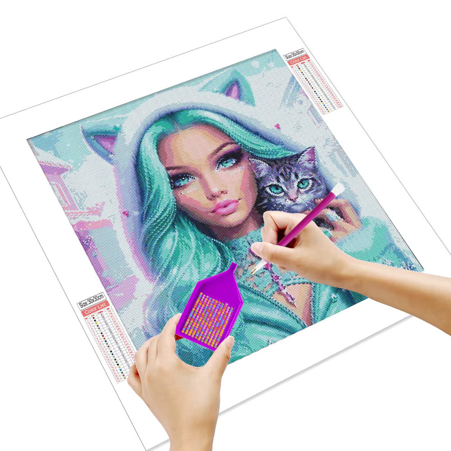Huacan Mädchen Diamantmalerei, Mosaik Katze, Set, bunt, rund - Bild 3