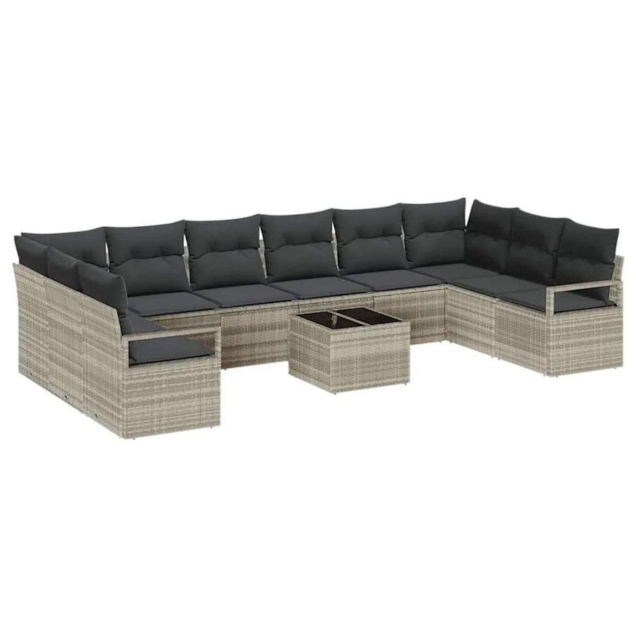 vidaXL Garten-Sofa-Set 11-tlg. in Hellgrau aus Poly-Rattan mit L-Form und Polsterkissen - Bild 2