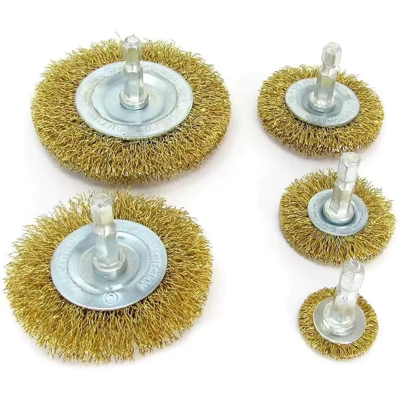 E-HOMEWAY Messingdrahtbürsten-Rad-Set in Gold und Multicolour mit 1/4 Zoll Sechskantschaft und 0,3 mm gewelltem Kohlenstoffstahl für Bohrer - Bild 2