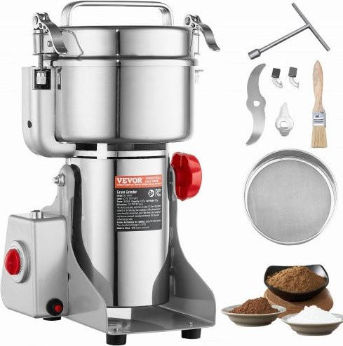 VEVOR Elektrische Getreidemühle aus Edelstahl in Silber, 3000 W Hochgeschwindigkeits-Gewürzmühle für Getreide, Gewürze, Kaffee und Mais, 1000 g - Bild 1