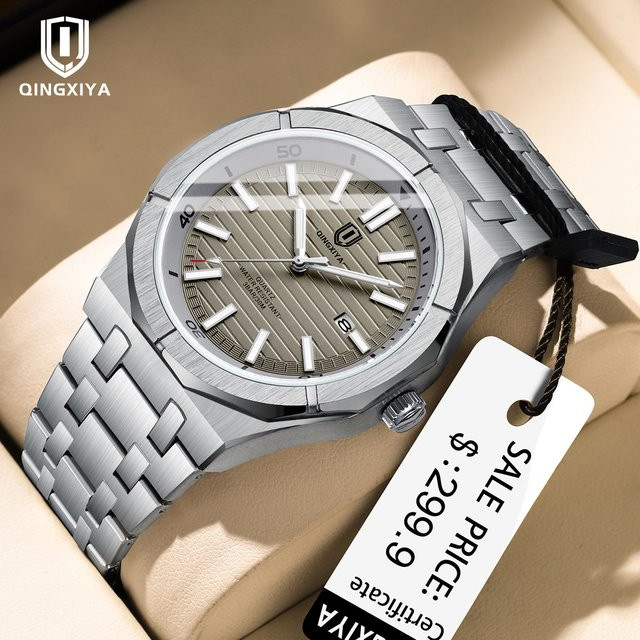 QINGXIYA Armbanduhr, Quarz, Edelstahl, Blau, Herren - Bild 1