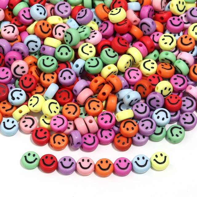 louleur Acryl-Perlen, Lächeln-Gesicht, mehrfarbig, rund, 7 mm, Unisex - Bild 1