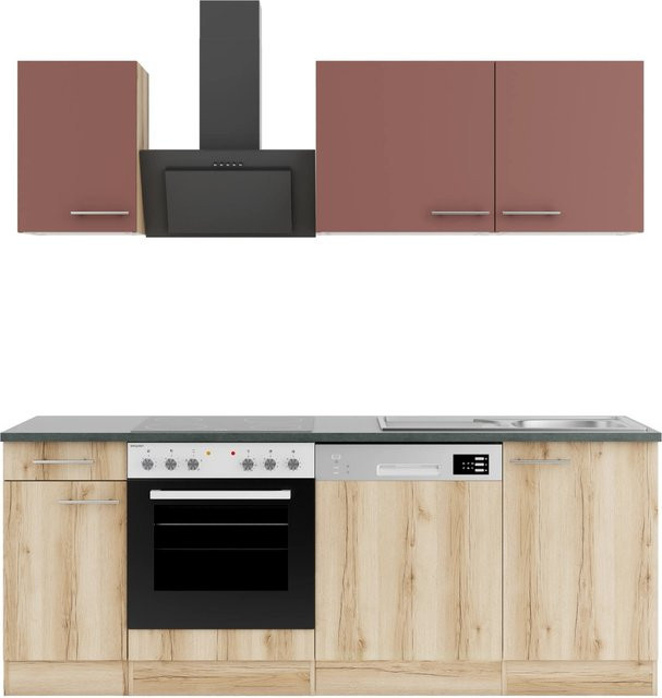 OPTIFIT Küchenzeile Bari407/Livorno290 in Rostrot und Wildeiche Nachbildung, Breite: 210 cm, Tiefe: 57 cm, Höhe: 82 cm - Bild 1