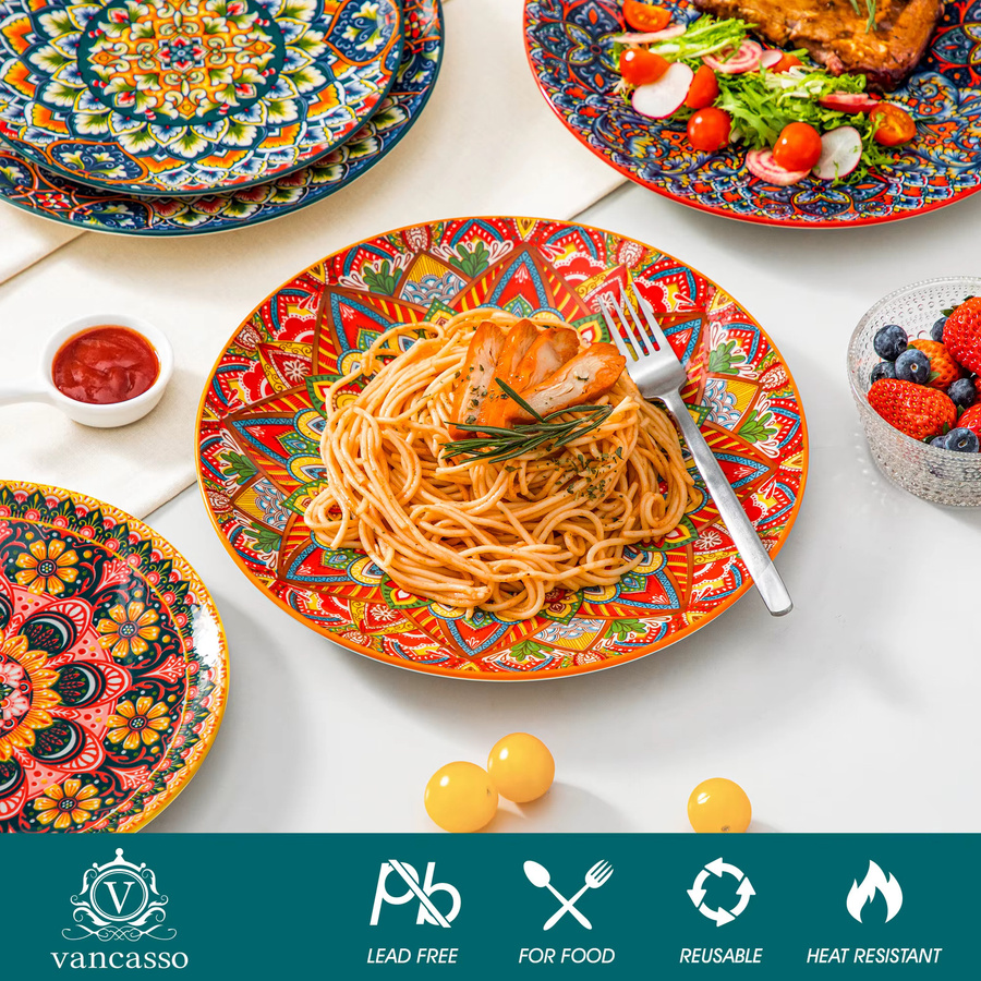 vancasso Keramik Geschirrset im Bohemian-Stil mit Tellern, Suppenschüsseln und Desserttellern, Mehrfarbig, Floral - Bild 3