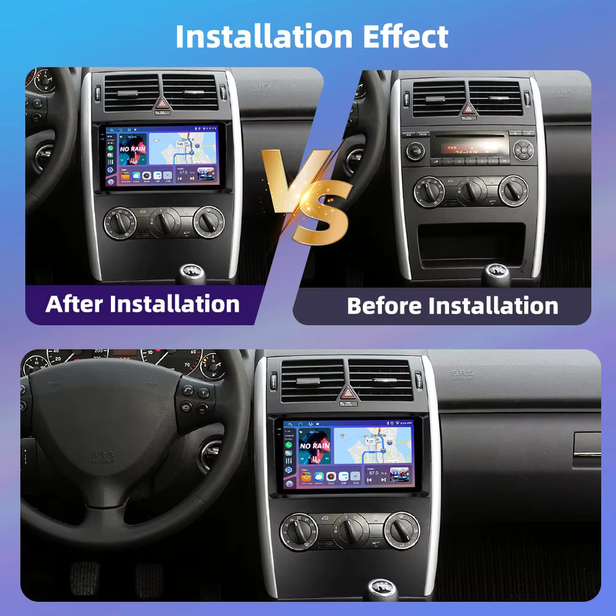 Podofo 8-Kern Auto-Autoradio für Mercedes-Benz B-Klasse und A-Klasse 2008–2011 mit kabellosem CarPlay, Android Auto, WIFI und GPS in Schwarz - Bild 2