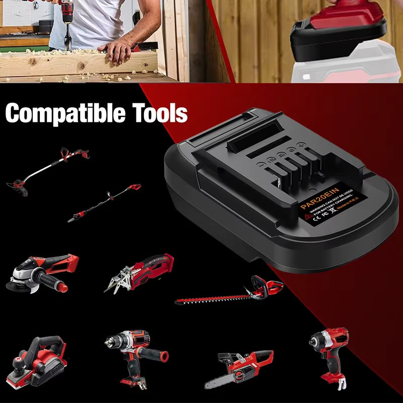 Parkside Batterie Adapter für Einhell, Bosch und Makita 18/20V Akku Werkzeuge, Farbe: Schwarz - Bild 2