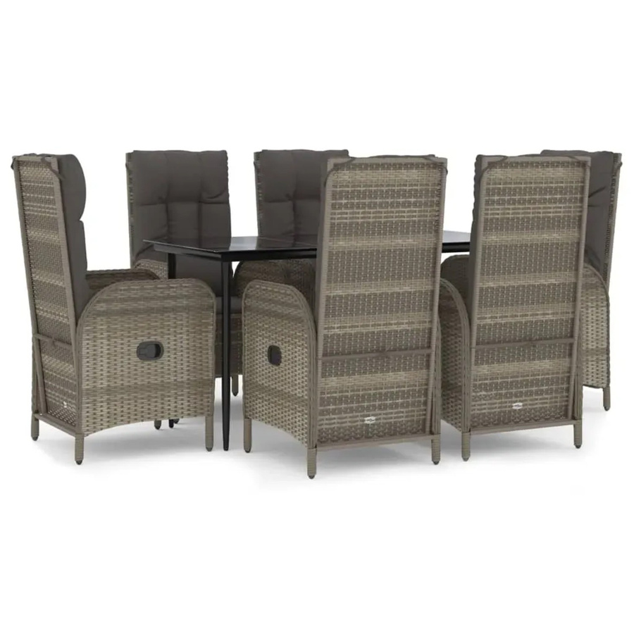 vidaXL 7-teilige Garten-Essgruppe aus Poly Rattan in Schwarz und Grau mit Tisch aus gehärtetem Glas - Bild 2
