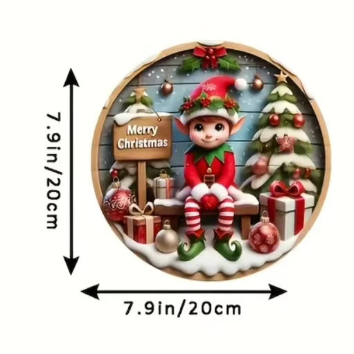 HELLOYOUNG 2D Charming Christmas Elf Holzschild, rund, mehrfarbig, Durchmesser: 20 cm - Bild 2
