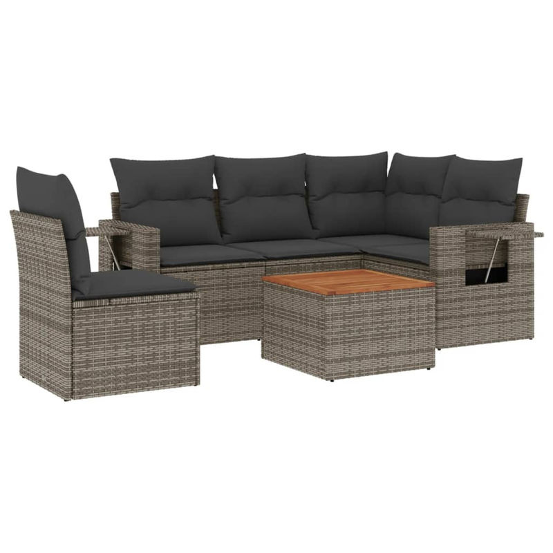 Vidaxl 6-teiliges Gartenmöbel-Set aus Polyrattan und Akazie mit Kissen, Grau - Bild 2