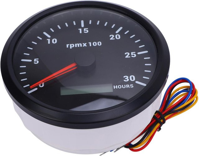 Drehzahlmesser mit 7 Farben Hintergrundbeleuchtung und Betriebsstundenzähler für Auto Yacht Wohnmobil Boot LKW, 110mm, DC 9-32V, 3000RPM, Schwarz/Grau - Bild 1