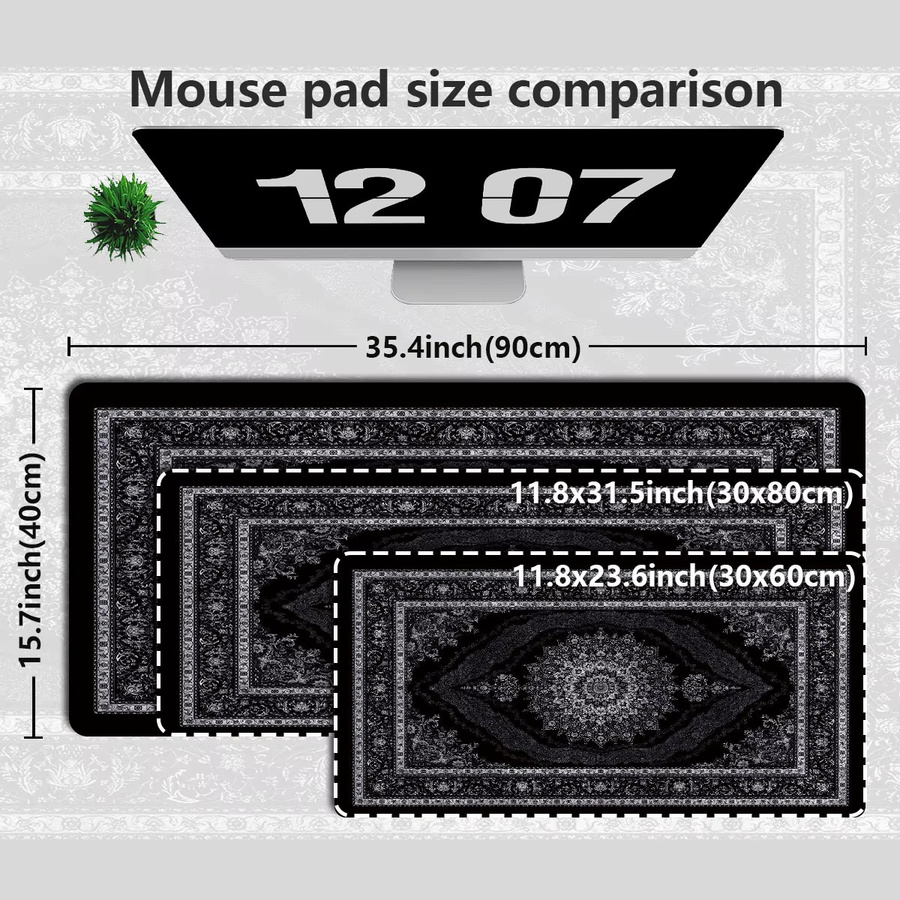 Mairuige Mauspad im persischen Design, große Schreibtischunterlage in Schwarz und Weiß, rutschfest und langlebig - Bild 4
