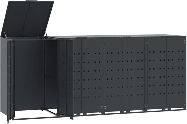 vidaXL Mülltonnenbox für 4 Tonnen aus pulverbeschichtetem Stahl in Anthrazit matt, B/T/H: 276 x 79 x 117 cm - Bild 1