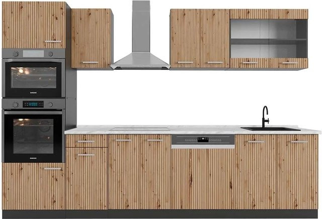 Vicco R-Line Küchenzeile Artisan Eiche und Anthrazit mit Hochschrank und Marmor-Arbeitsplatte Breite: 300 cm - Bild 1