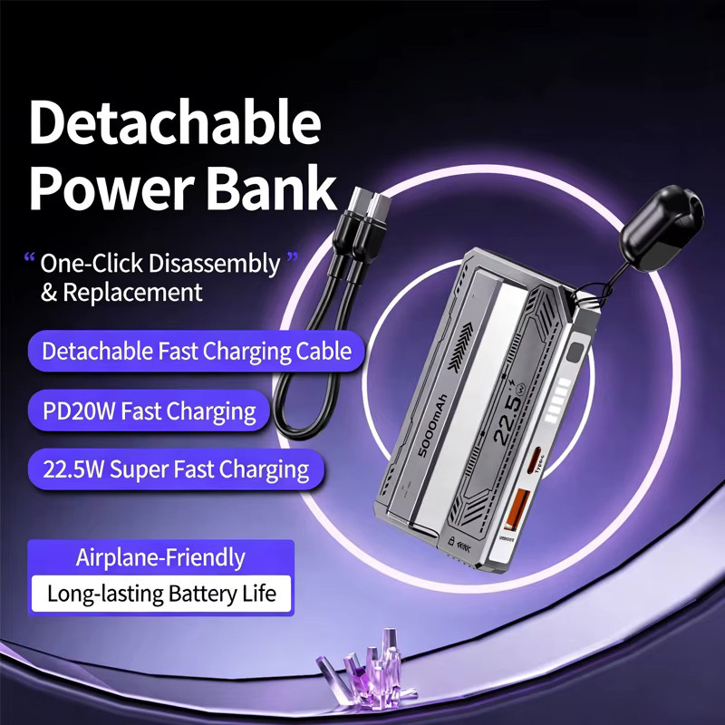 Tragbare Akku-Powerbank mit 5000 mAh und integrierten Kabeln für iPhone und Samsung - Bild 2