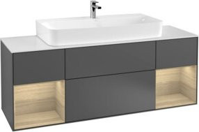 V&B Finion Waschtischunterschrank mit Wandbeleuchtung und Regal, Farbe: Anthrazit matt, Oak Veneer, Breite: 160 cm - Bild 1
