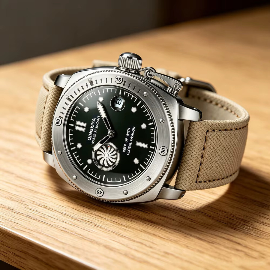 QINGXIYA Armbanduhr, Quarz, Textil/NATO, Schwarz, Herren - Bild 5