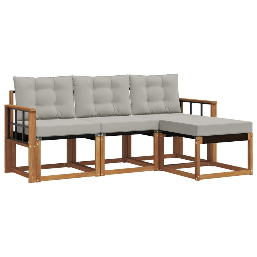 vidaXL Outdoor-Sofagarnitur 4-teilbig L-Form aus Akazienholz und Textilene in Natur und Grau mit Kissen - Bild 2