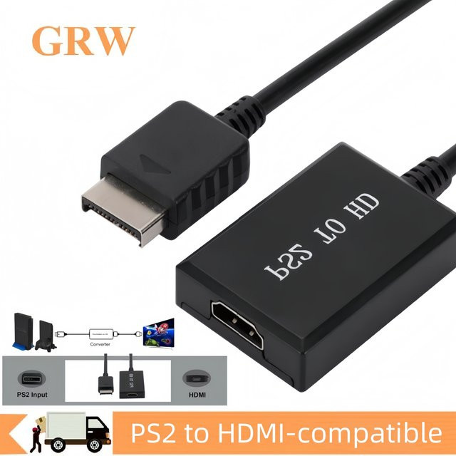 GRWIBEOU PS2 zu HDMI Konverter in Schwarz für Retro-Gaming, unterstützt 1080P Audio Video Adapter für alle PS2 Anzeigemodi - Bild 1