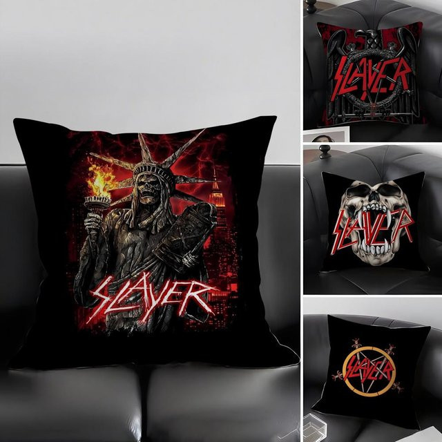 S-Slayer Band Kissenbezug in Schwarz, quadratische Kissenhülle aus ultraweichem Stoff mit verdecktem Reißverschluss, Breite: 30,0 cm, Höhe: 30,0 cm - Bild 1