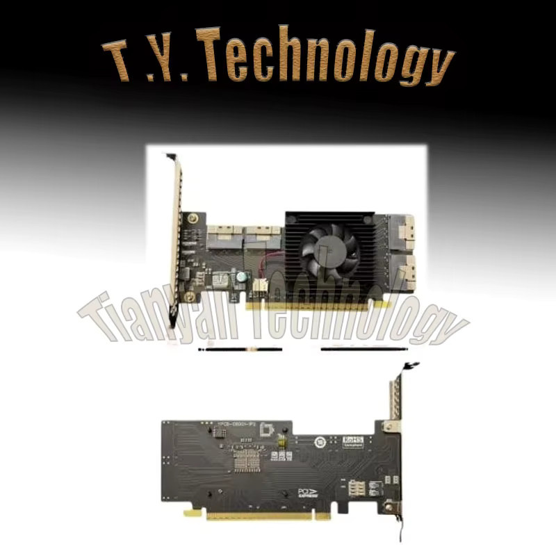 Hua Lai Jie PCIe 4.0 x16 auf vier SlimSAS SFF-8654 8i Switch-Adapter für 8 NVMe-Geräte, Schwarz - Bild 2