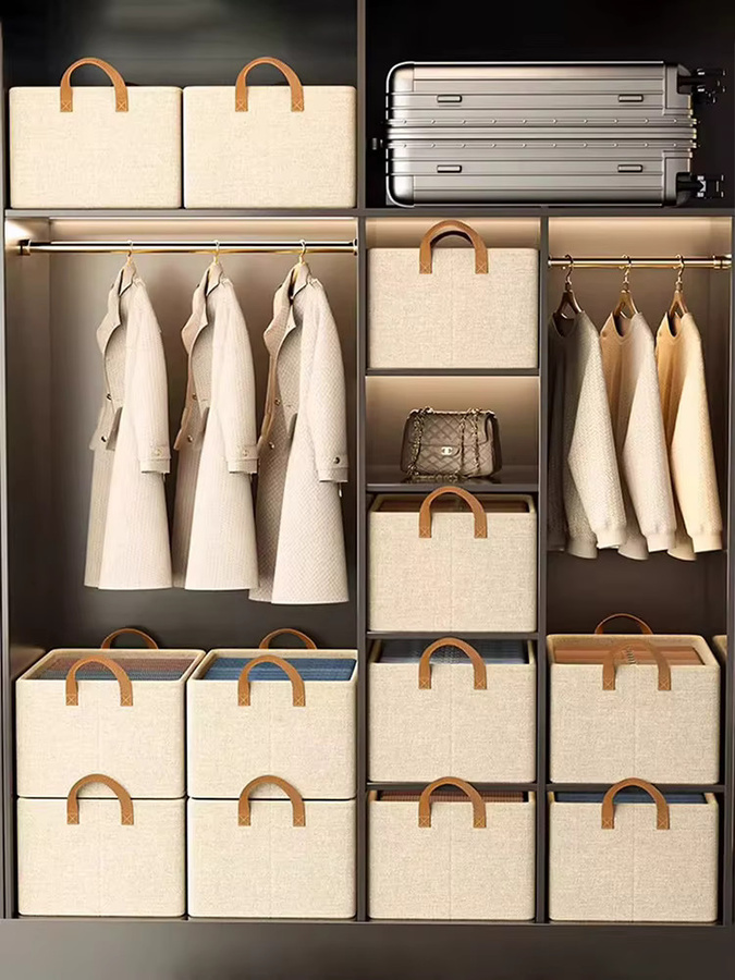 Faltbare Kleideraufbewahrungsbox aus Oxford-Gewebe mit Stahlrahmen in Beige - Bild 6
