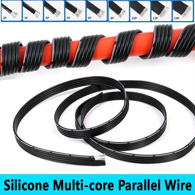 Silikon-Mehrkern-Parallelkabel in Schwarz, hochtemperaturbeständiges Kupferkabel mit verschiedenen AWG-Stärken und Polzahlen (2P bis 14P) - Bild 1