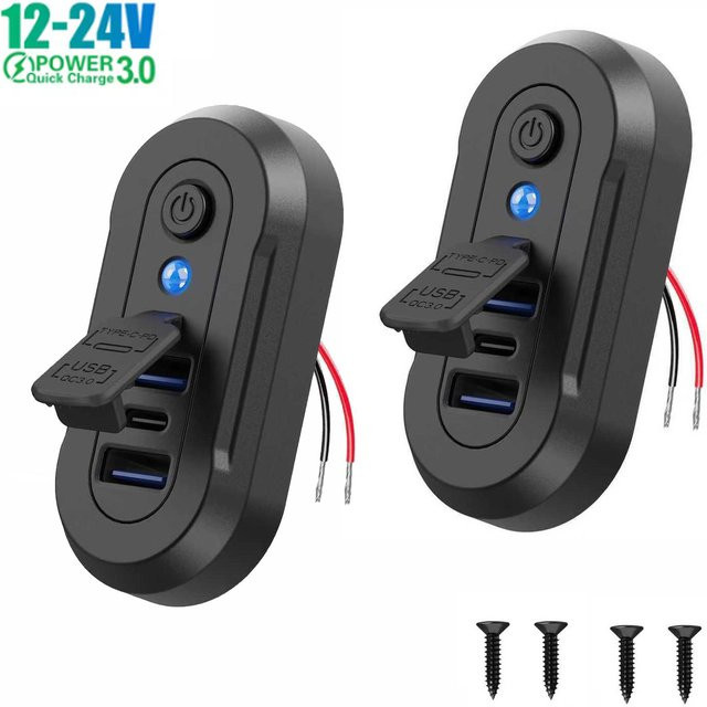 kebidumei 3-Ports USB-Ladegerät mit QC3.0 und PD3.0 Schnellladefunktion für Auto, Motorrad und Boot, Schwarz - Bild 1