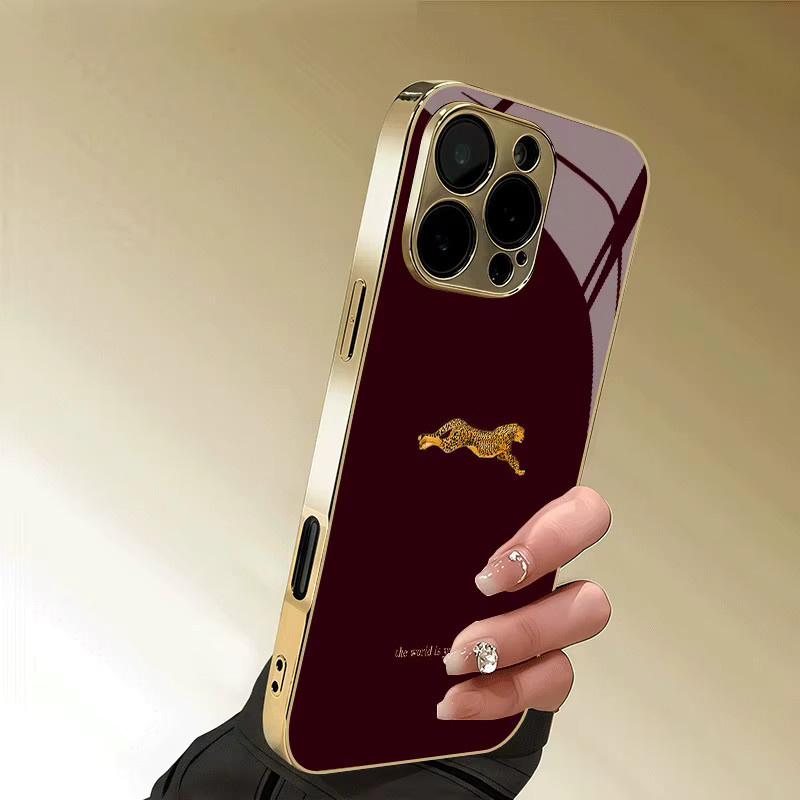 Goldene Handyhülle mit Leopardenmuster und metallischem Glanzlack für iPhone 11 bis iPhone 17 Pro Max und Air Modelle - Bild 4
