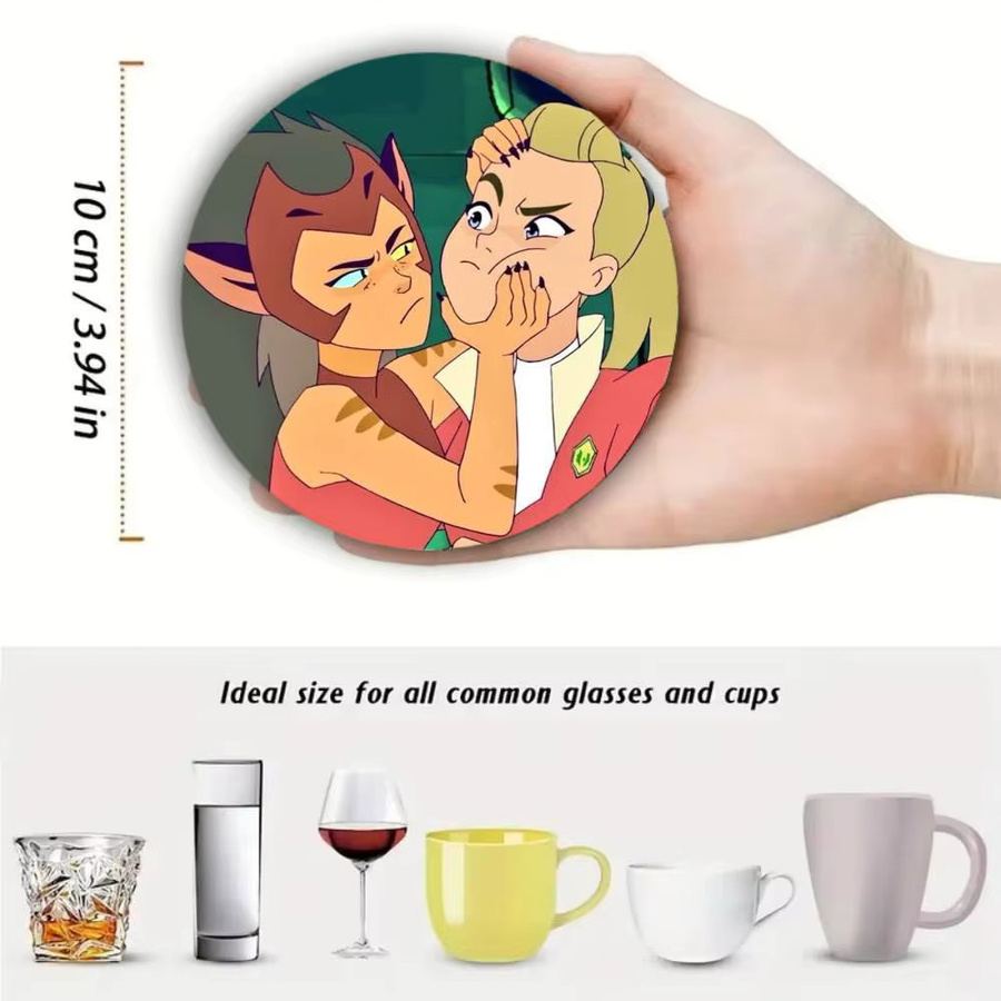 C-Catradora Shera Vintage Anime Untersetzer aus Holz, rund, braun/mehrfarbig - Bild 5