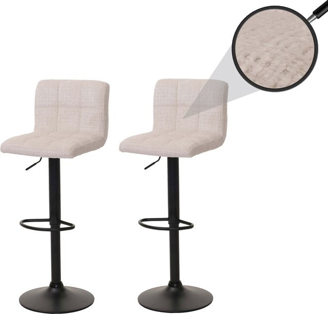 2er-Set Barhocker MCW-G87 höhenverstellbar und drehbar aus Chenille-Stoff in Creme-Beige - Bild 1