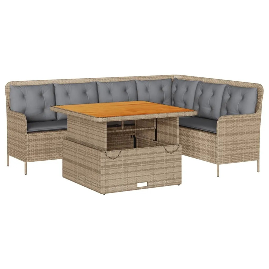 vidaXL 2-teilige Garten-Sofagarnitur aus Poly-Rattan und Akazienholz in Beige mit Kissen für Terrasse und Garten - Bild 2