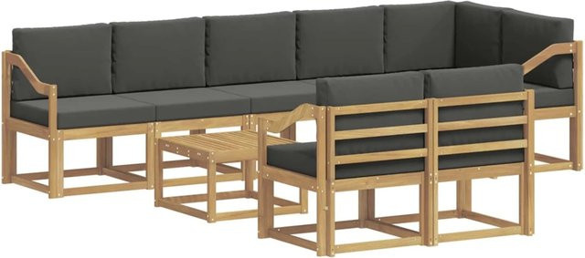 vidaXL Outdoor-Sofagarnitur 9-teilig in L-Form mit Couchtisch, Weiß und Anthrazit, aus Akazienholz und UV-beständigem Polyester - Bild 1