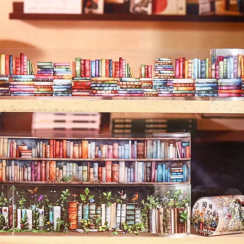 YCDBTH DIY Klebeband mit Bücherlandschaft-Motiv, PET Washi Tape für Sammelalben, Breite: 5 cm, Länge: 2 m, Mehrfarbig - Bild 4
