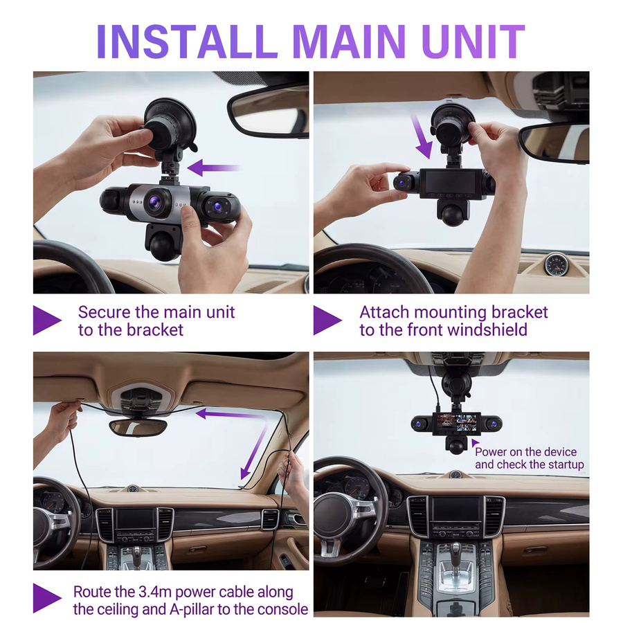 Podofo Dashcam mit 1080P Full HD, 360-Grad-Linsen, Nachtsicht und Einparkhilfe, Schwarz, inklusive 64GB Speicherkarte - Bild 4