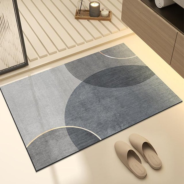 Yiran Furniture Badezimmer Fußmatte aus Polyester, rutschfest und schnelltrocknend, gestreift, Weiß-Blau, B/T: 60 x 40 cm - Bild 1
