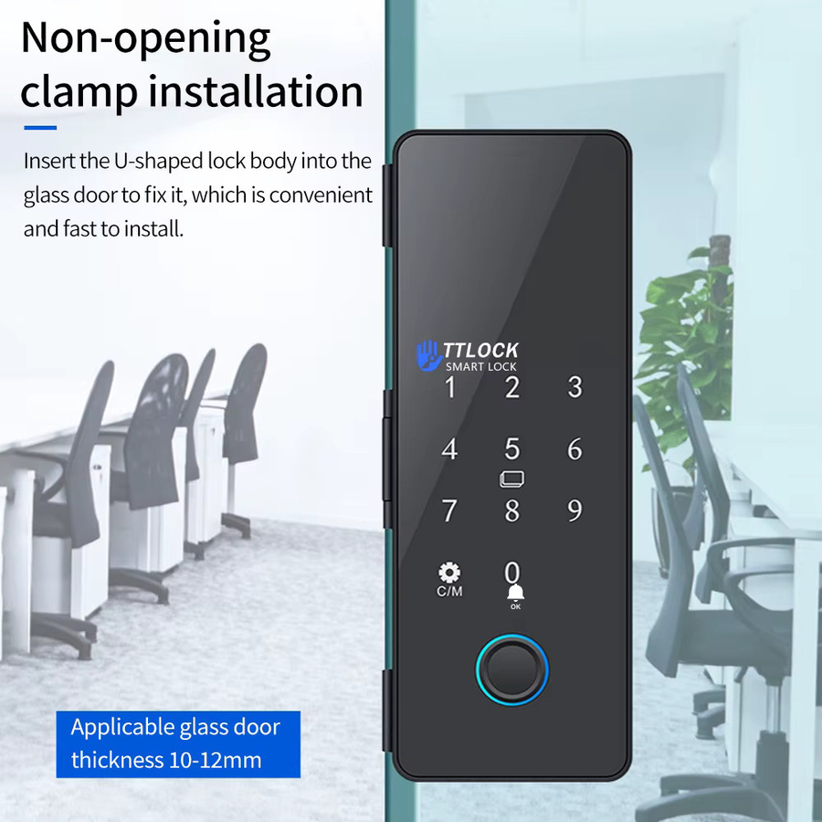 LUCKING DOOR Intelligentes Glastürschloss in Schwarz mit Bluetooth TTLOCK App, biometrischem Fingerabdruck, Passwort und 13,56 MHz RFID-Steuerung - Bild 4