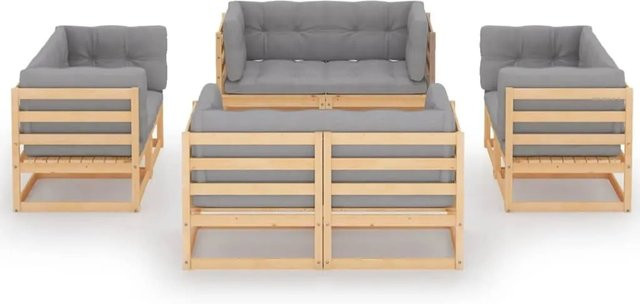 vidaXL 8-tlg Garten-Lounge-Set Modell 3 aus Kiefer Massivholz in L-Form mit grauen Kissen - Bild 1