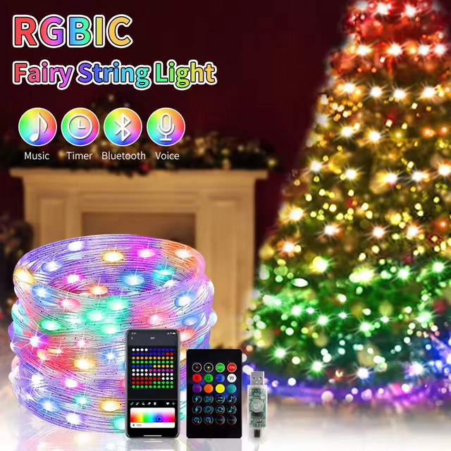 LINYILIGHT Smart RGBIC LED Lichtstreifen mit Bluetooth und Dreamcolor Effekt, Wasserdicht, Multicolour, für Weihnachtsbaum und Party-Dekoration - Bild 1