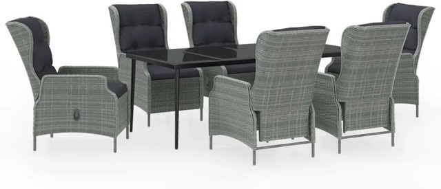 vidaXL 7-teilige Garten-Essgruppe aus PE-Rattan und Glas in Hellgrau - Bild 1
