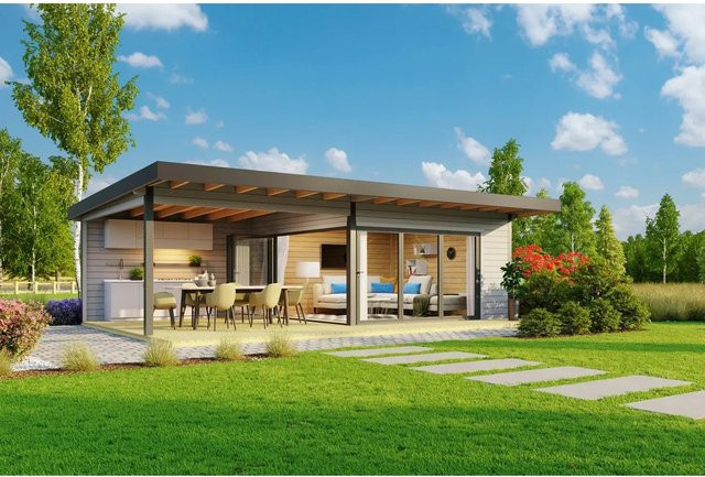 Lasita Holz-Gartenhaus Domeo 10 mit Pultdach in Lichtgrau, B/T/H: 450 x 450 x 258,4 cm - Bild 1
