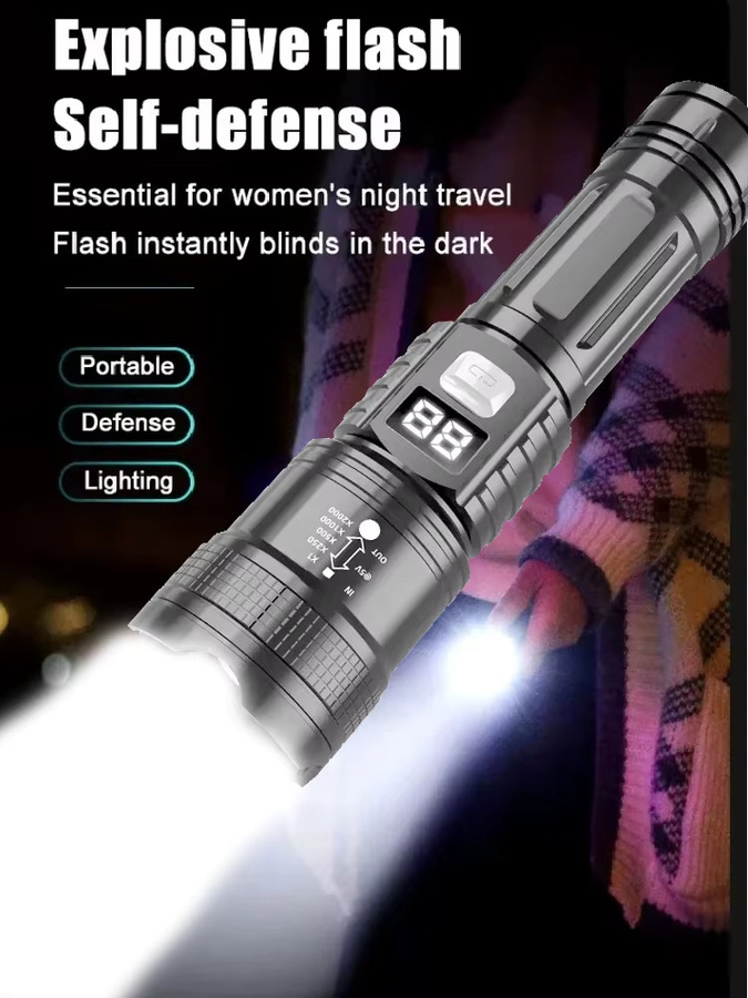 KDULIT Taktische LED Taschenlampe in Schwarz, wiederaufladbare Metall-Taschenlampe für Camping und Outdoor - Bild 6