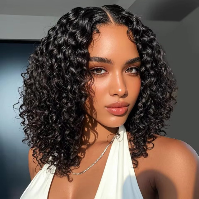 Larhali Bob Naturlockige Perücke aus Echthaar, 14 Zoll, Lace-Front, Damen - Bild 1