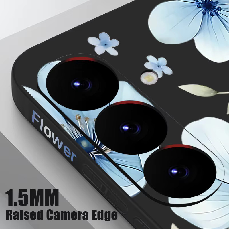Samsung Handyhülle mit blauem Blumenmuster in Blau, Beige und Weiß für verschiedene Galaxy Modelle wie S25 FE, S26, S24, S23 Ultra, S22, S23, S24 Plus, A57, A56, A17, A16, A36, A55, A54 und A15 als weiche Schutzhülle - Bild 4