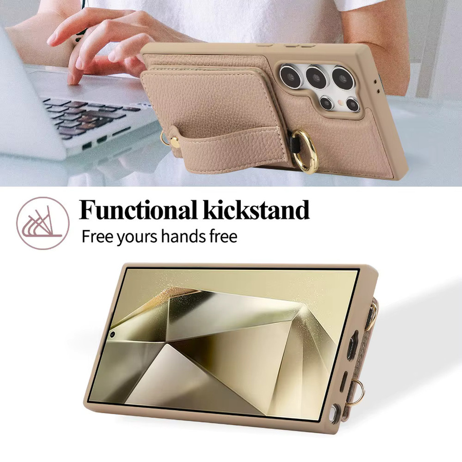 Samsung Umhängetasche mit Kartenhalter und Handyhülle aus Leder in Beige für Galaxy S25 Ultra, S24 FE, S23 und S22 Plus mit Lanyard und Handschlaufe - Bild 3