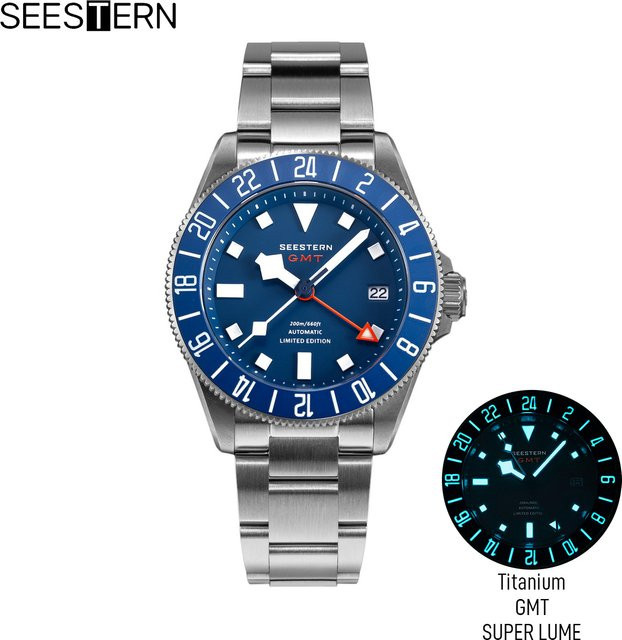 SUGESS Armbanduhr GMT Taucheruhr, Automatik, Titan, Schwarz, Herren - Bild 1