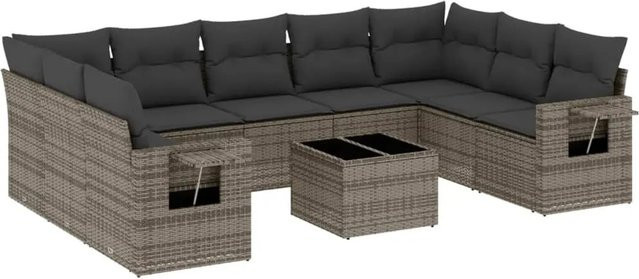 vidaXL 10-tlg. Garten-Sofagarnitur in L-Form aus Polyrattan mit Kissen in Grau - Bild 1